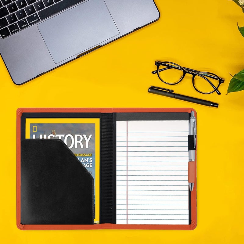 Gorbado Padfolio/Portfolio Binder, Mini Padfolio Portfolio Binder 5 x 8 Legal Writing Pad, A5 Document Organizer Folder for Men Women, Orange - Image 5
